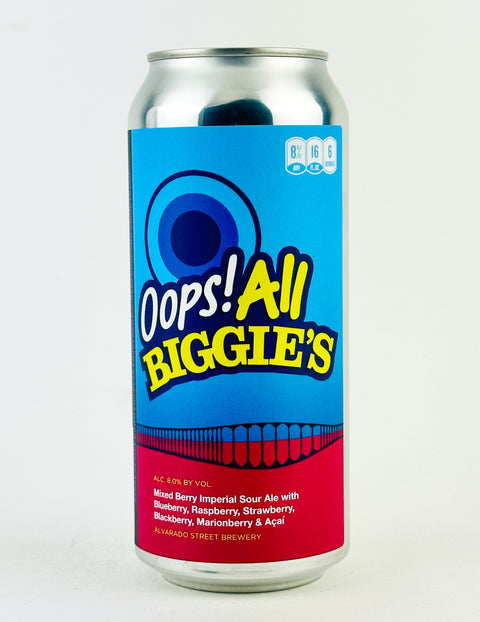 Alvarado Street "Oops! All Biggie's" Mixed Berry Imperial Sour Ale W/Blueberry, Raspberry, Strawberry, Blackberry, Marionberry and Acai, California (16oz Can)